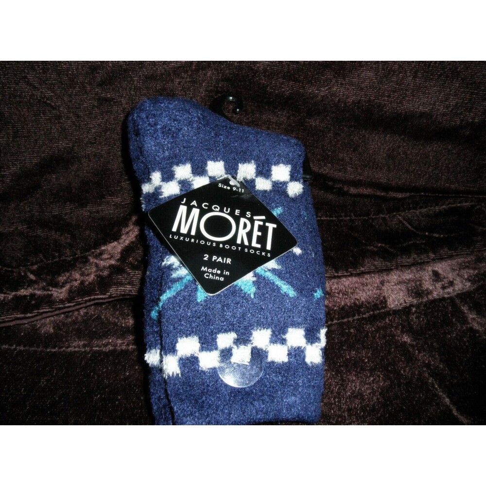 NEW (2 PAIRS) by JACQUES MORET, LUXURIOUS BOOT SOCKS, BLUE, (SIZES 9-11)